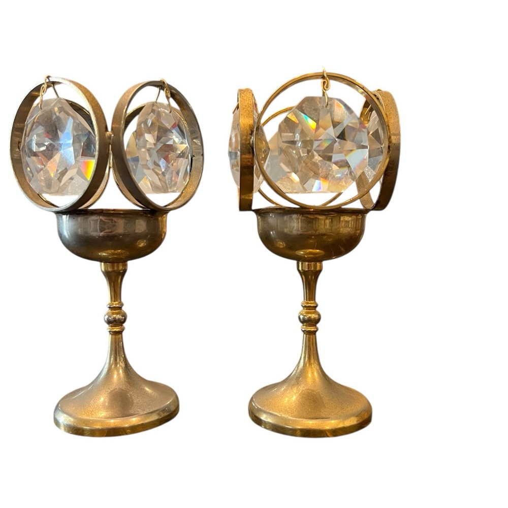 Set Of‎ Borlange Brass Crystal Sweeden Candle Holders Dorre-produkter 6” Tall